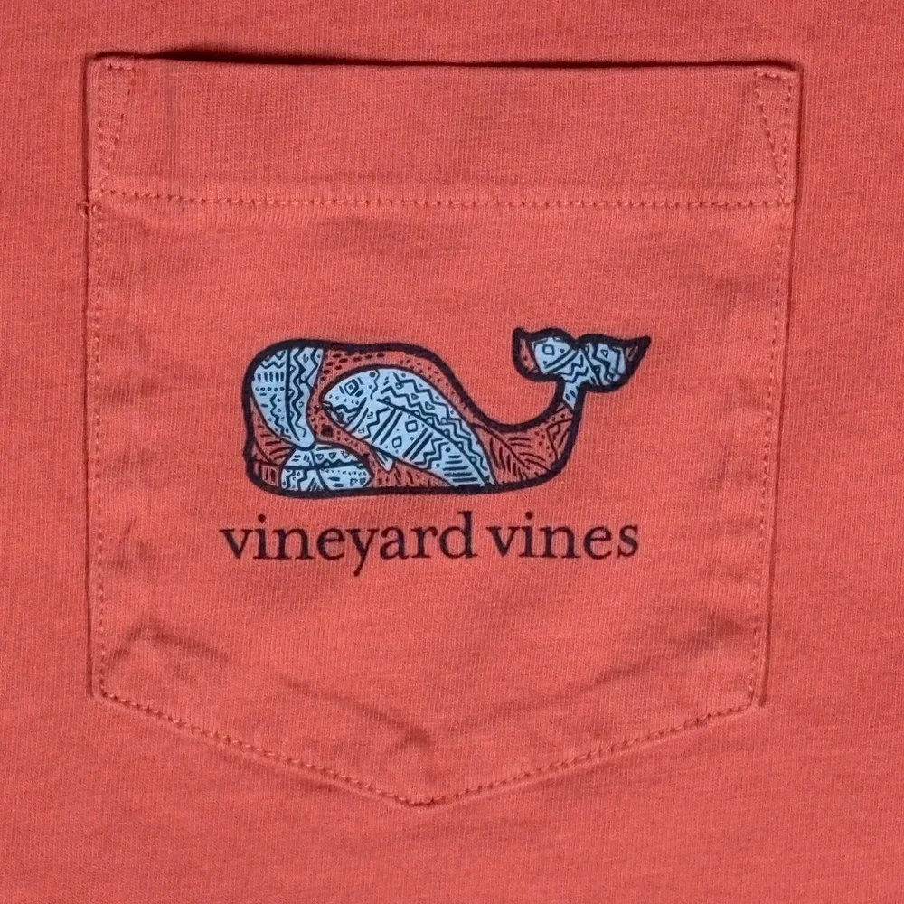 Vineyard Vines Coral Pocket T-Shirt Whale Logo Back Graphic 100% Cotton L - Picture 3 of 6